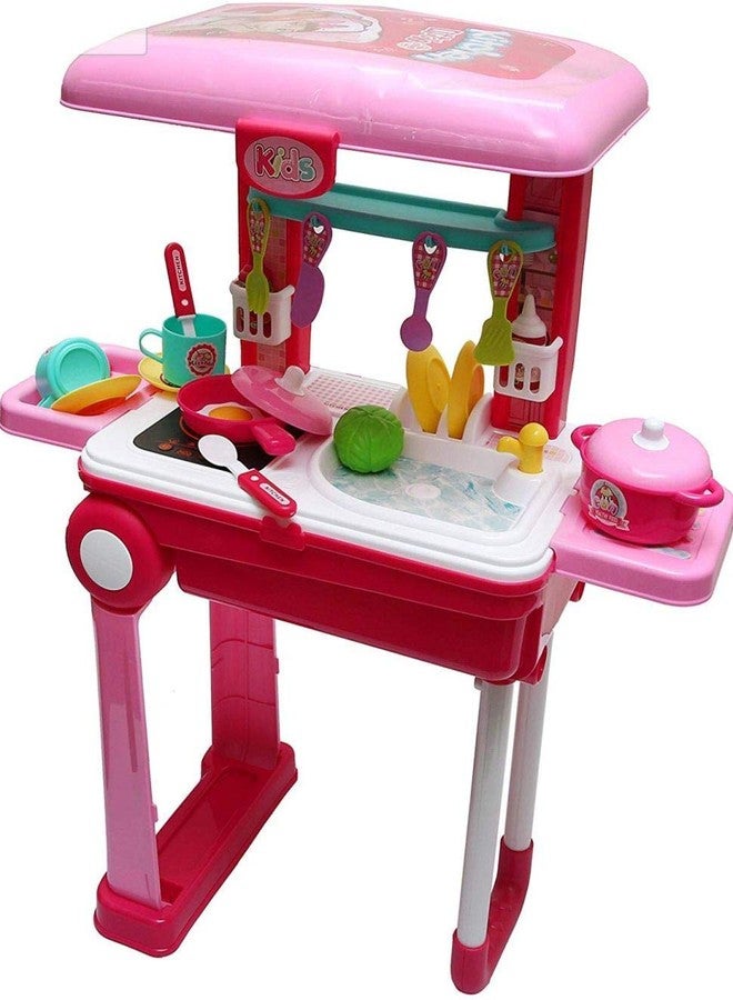 SELLMONK Little Chef 2 in 1 Kitchen Play Set, Pretend Play Luggage Kitchen kit for Kids with Suitcase Trolley carrycase with Sound - Lights and Accessories Included (2 in 1 Trolley Kitchen Set) - Image 3
